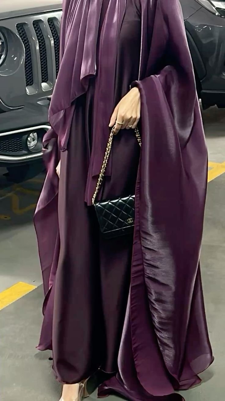 Check out how Islamic wear can define your personality(link in bio) Royal Plum Satin Abaya