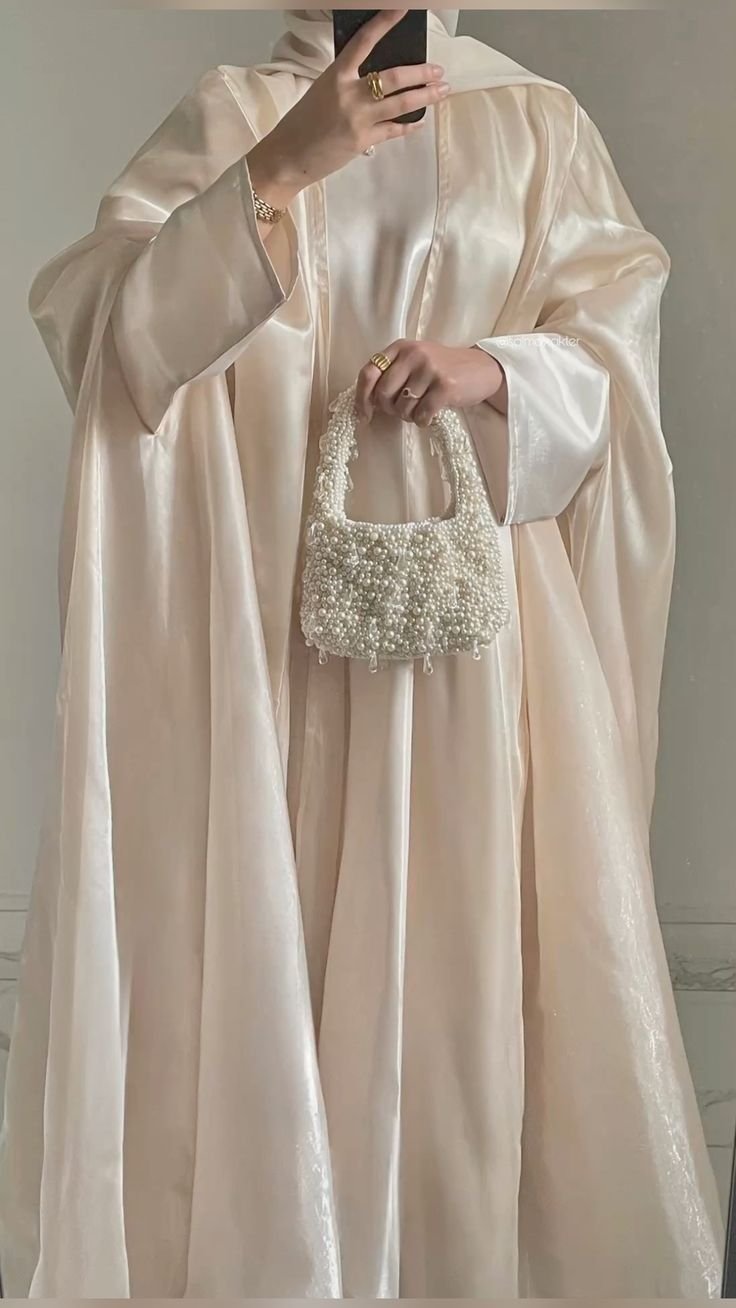 ✨ Pearl Ivory Satin Abaya
